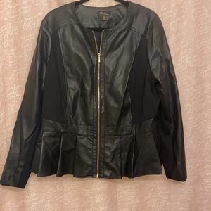 Thalia Sodi Faux-Leather Black Peplum-Hem Jacket